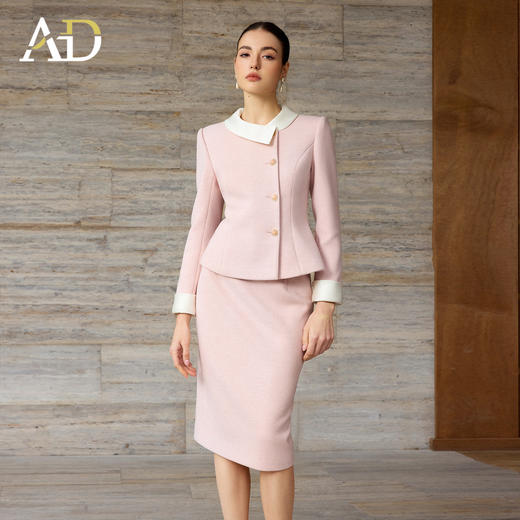 AD高级感粉色穿搭一整套女2025新款秋冬名媛小香风两件套羊毛半裙 商品图2