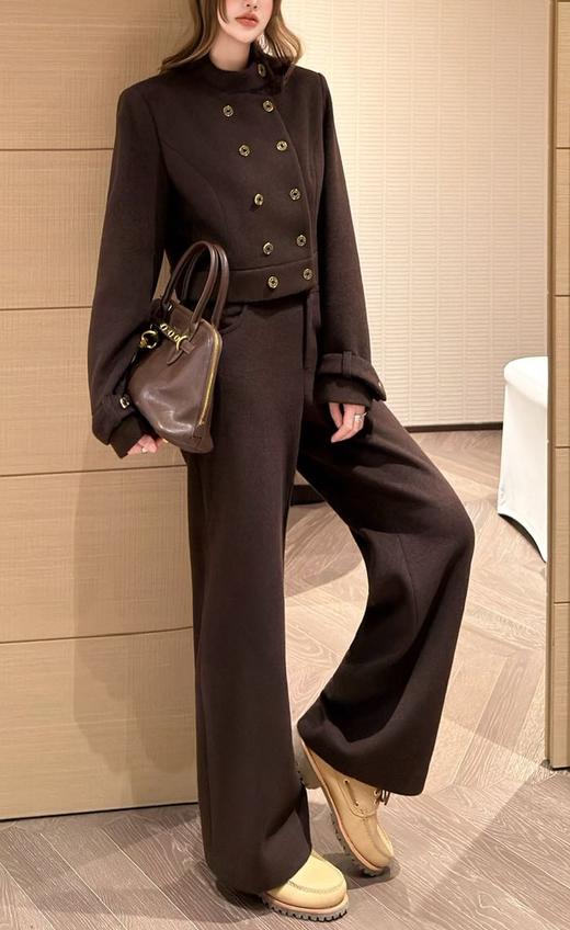 女款羊毛呢双排扣外套长裤套装zo017 商品图4