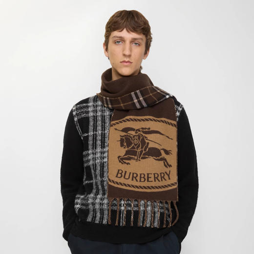 BURBERRY 巴宝莉 男士双面两用马术骑士印章围巾 混色 8112977 B7313 商品图3