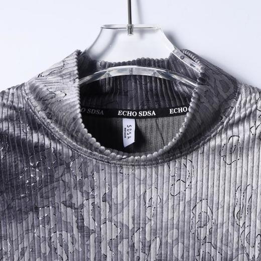 T5002SDSA男士秋冬新款痞帅男装简约渐变豹纹半高领长袖T恤设计师上衣 商品图2