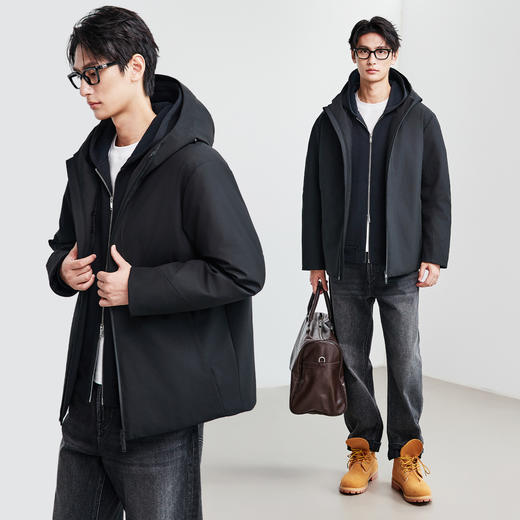 棉仓367815016-【90白鹅绒】冬季含羊毛压胶机能防风连帽短款鹅绒羽绒服男 商品图3