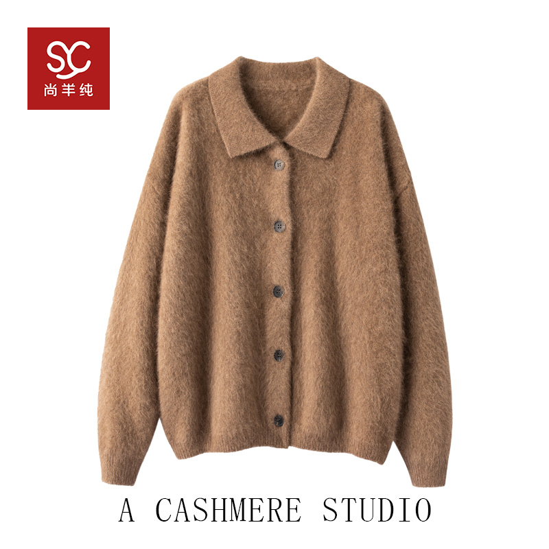 北美小动物毛毛！针织开衫时髦polo领加厚外套女上衣