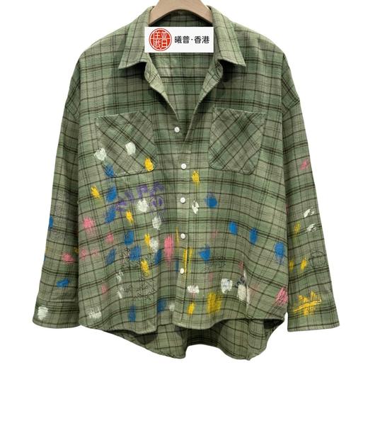 男款手绘喷墨格子长袖衬衫lv 商品图0