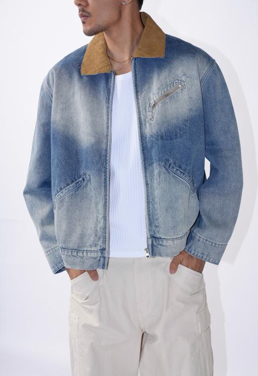 男款做旧灯芯绒领牛仔外套la016 商品图3