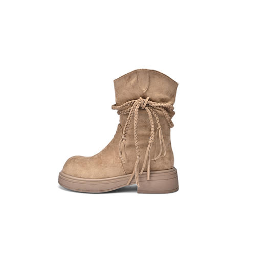 经典鲨2025年专柜新品百搭圆头复古加绒保暖平底套筒短靴女KW119-558171 商品图4