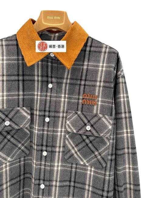 女款灯芯绒领格纹长袖衬衫 可配套装hu017 商品图2