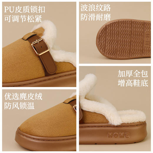 新款勃肯鞋女士秋冬季室内家居毛毛绒厚底保暖棉拖鞋 商品图1