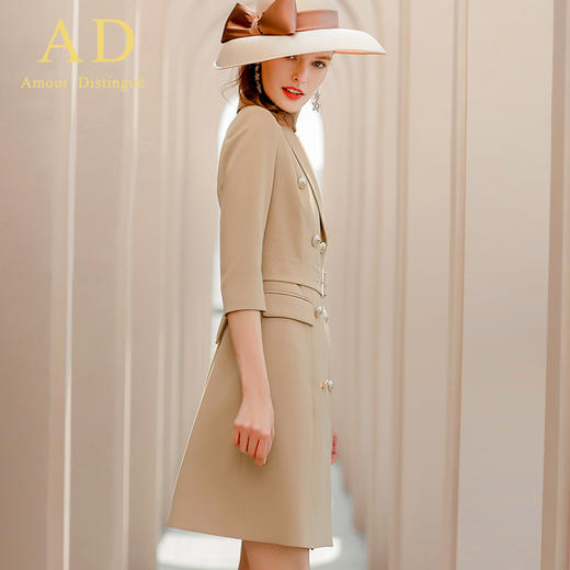 AD春季七分袖英伦风时尚卡其色职业连衣裙高端西装裙气质上班女装 商品图3