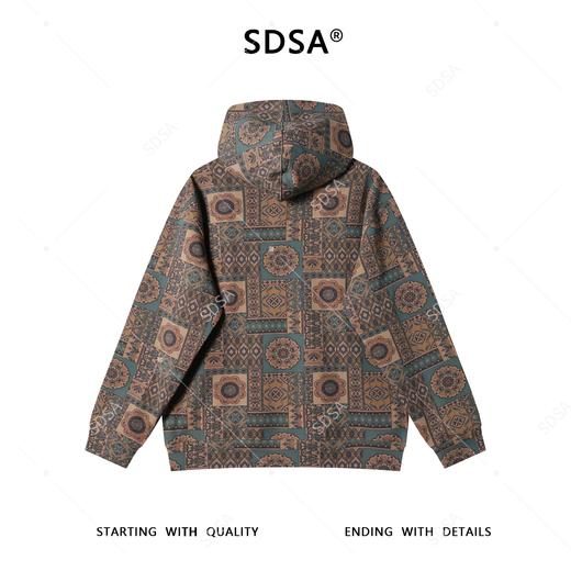 SDSA男士秋冬新款痞帅男装复古撞色花卉连帽卫衣宽松高街套头上衣 商品图5
