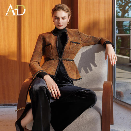 AD新中式加厚羊毛小香风外套女秋冬新款2025时尚套装一整套穿搭 商品图1