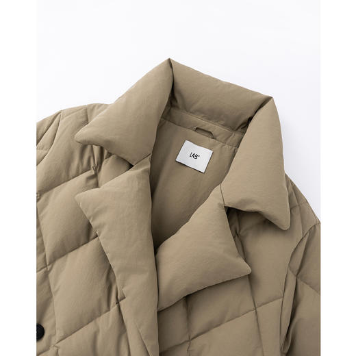 棉仓3671015002-菱形格宽松大衣款羽绒服中长款西装领匈牙利95白鹅绒 商品图1