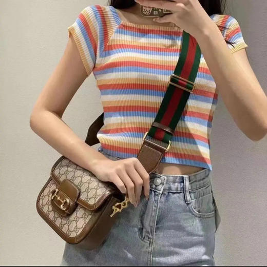 GUCCI 1955 乌木色 老花拼皮 mini 马鞍包 商品图4