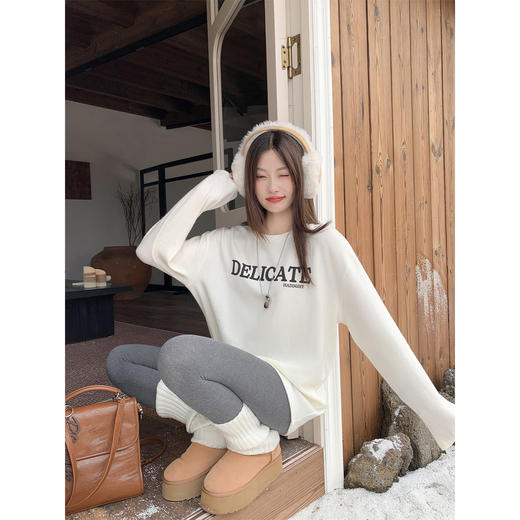 【149元任选2件】现货！米白色印花打底t恤内搭单穿长袖 商品图3