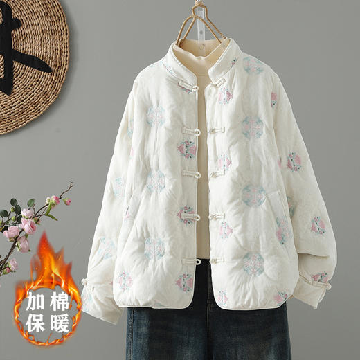 GYH 5666百搭刺绣新中式盘扣保暖立领加厚休闲棉服 商品图1