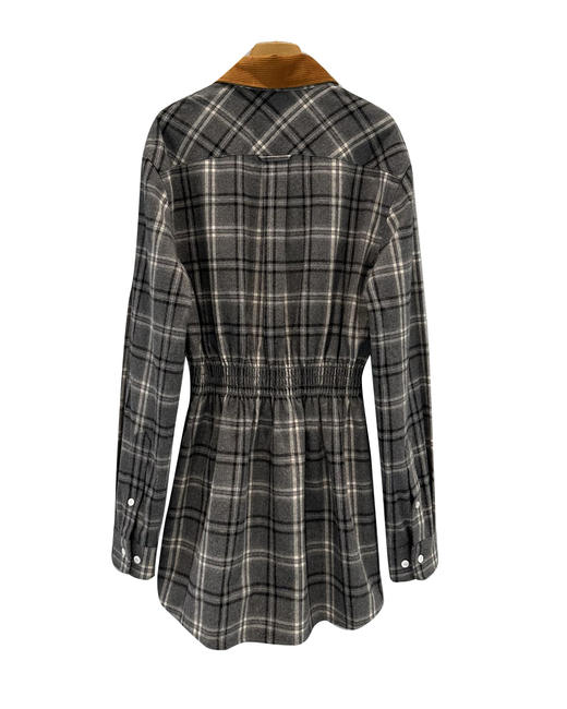 女款灯芯绒领格纹衬衣连衣裙hu017 商品图1