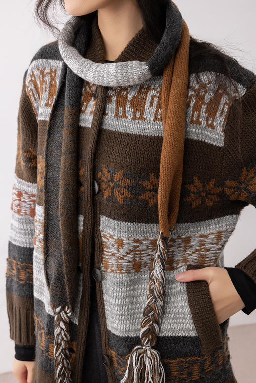 COCO ZONE 秋冬设计感拼色圆领单排扣针织开衫CC1D2510 商品图3