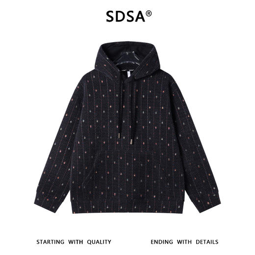 WY1289SDSA秋冬新款痞帅男装彩色刺绣绒毛波浪线设计抽绳连帽卫衣百搭 商品图1