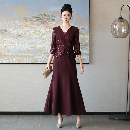 5IF5079-1高端喜婆婆婚宴装2025新款新娘婚礼喜妈妈鱼尾裙钉珠晚礼服连衣裙 商品图0