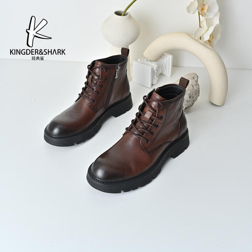 经典鲨2025年冬季专柜新品男士牛皮革系带平底潮酷马丁靴KG51-555191 商品图1