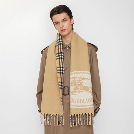 BURBERRY 巴宝莉 中性双面两用骑士印章羊绒围巾 格子 8109751 A2021 商品图7