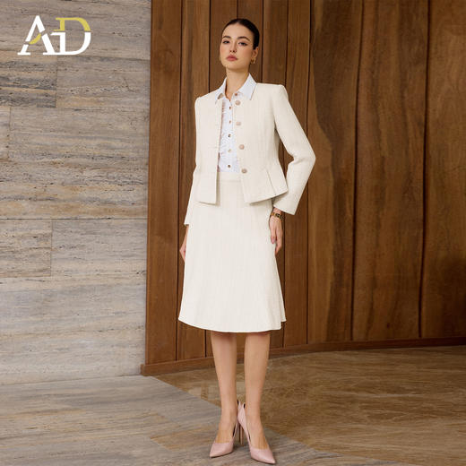 AD法式优雅风西装套装女秋冬高级感职业正装轻熟风米白色两件套裙 商品图0