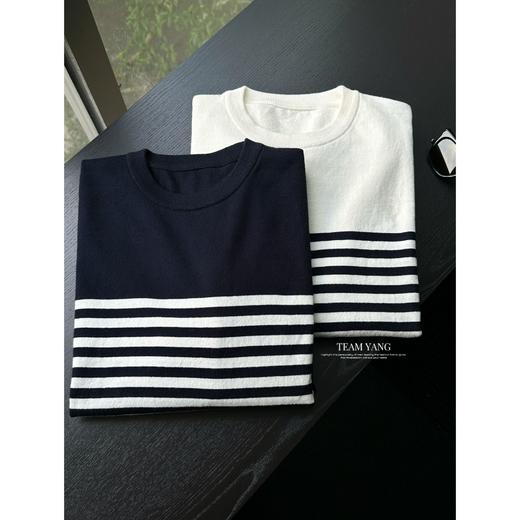 Team Yang-早秋新品羊绒经典款条纹老钱风极简圆领针织衫8093 商品图3