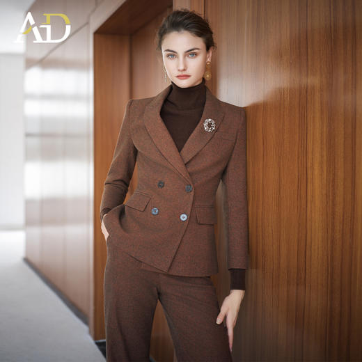 AD咖色羊毛呢子西装套装女2025新款秋冬时尚气质西服直筒裤一整套 商品图0