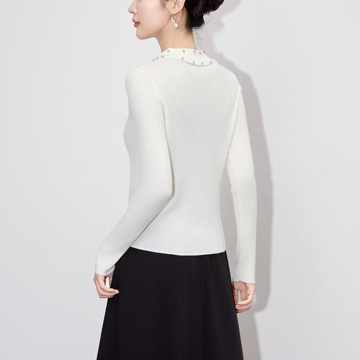「高货wl」全新升级【铂金会员220/天猫289/差价69】(05210)洛诗琳轻奢重工翻领钉钻上衣2025秋冬新款修身显瘦针织衫 商品图3