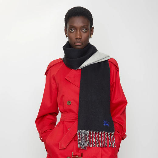 BURBERRY 巴宝莉 中性马术骑士徽标刺绣双面羊绒围巾 黑色 8110021 A1664 商品图4