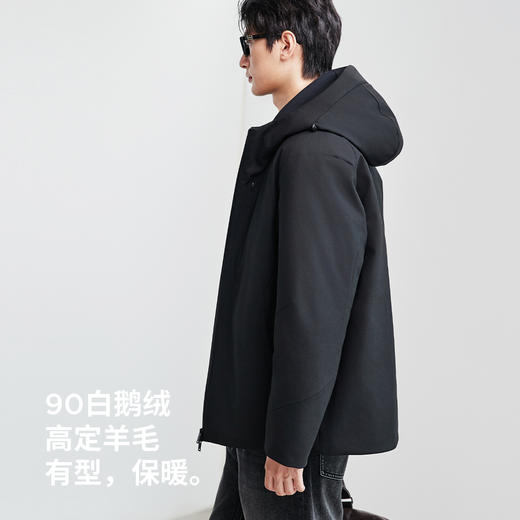 棉仓367815016-【90白鹅绒】冬季含羊毛压胶机能防风连帽短款鹅绒羽绒服男 商品图0