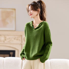 慵懒风小翻领针织衫，宽松百搭套头好看毛衣CC-XFY-3235