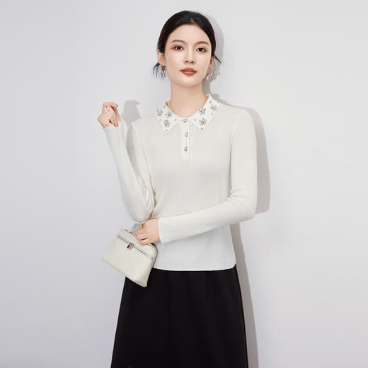 「高货wl」全新升级【铂金会员220/天猫289/差价69】(05210)洛诗琳轻奢重工翻领钉钻上衣2025秋冬新款修身显瘦针织衫 商品图1