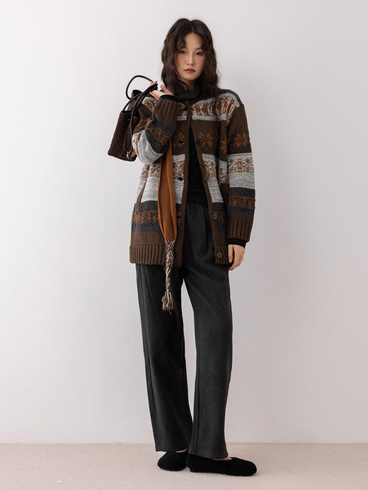 COCO ZONE 秋冬设计感拼色圆领单排扣针织开衫CC1D2510 商品图1