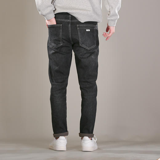 DRONKOO 2025 正常腰表袋右后袋X绣线织唛一体绒墨绿底厚牛仔长裤 商品图2