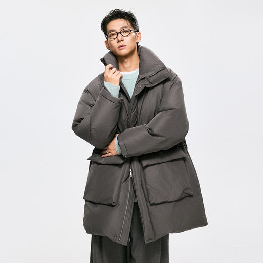 棉仓3671015005-立领面包口袋羽绒服中长款冬季长白山90白鹅绒 商品图0