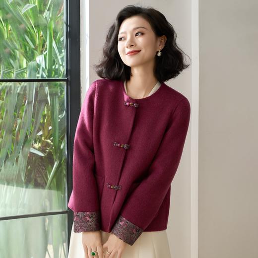 西子/花木兰 羊毛羊绒莱赛尔新中式拼接袖呢子外套/WTYF0231 商品图2
