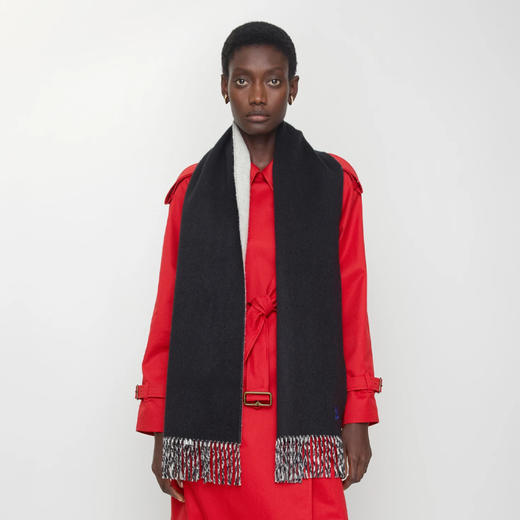 BURBERRY 巴宝莉 中性马术骑士徽标刺绣双面羊绒围巾 黑色 8110021 A1664 商品图5