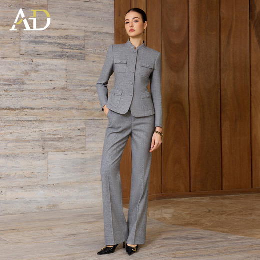AD轻奢职业装一整套女2025新款秋冬简约通勤阔腿裤两件套灰色正装 商品图0
