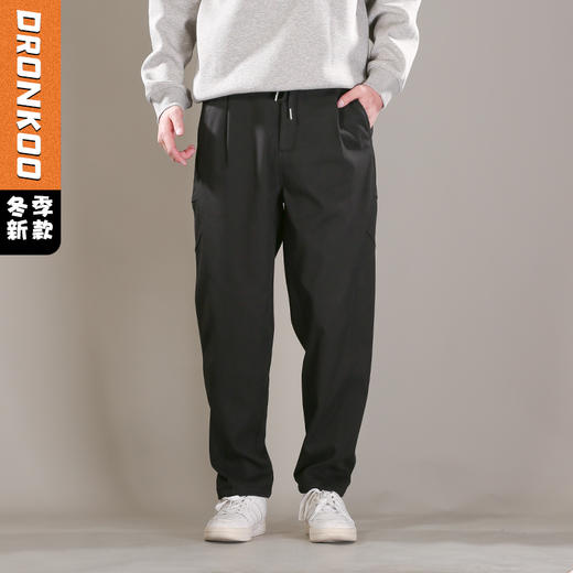 DRONKOO 2025 半松紧腰前折线破缝后大贴袋复合绒厚休闲长裤 商品图0
