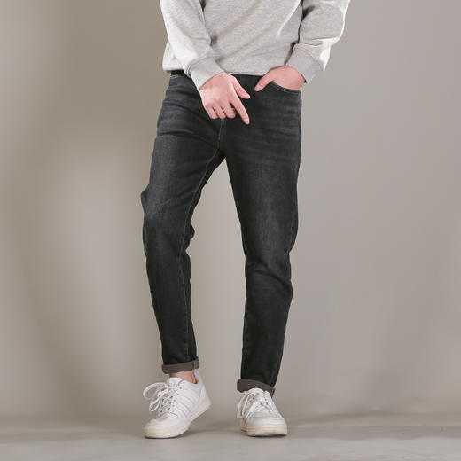 DRONKOO 2025 正常腰表袋右后袋X绣线织唛一体绒墨绿底厚牛仔长裤 商品图1