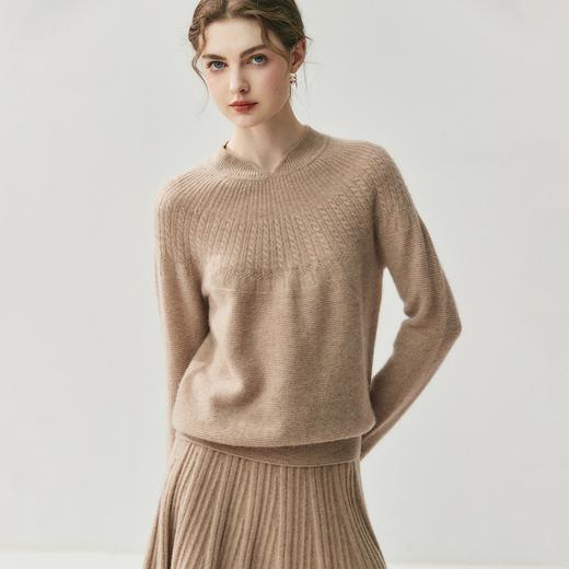 「高货rig」全新升级【铂金会员441/天猫599/差价158】(13455)洛诗琳新中式立领羊绒衫2025秋冬复古绞花羊毛针织打底衫 商品图3