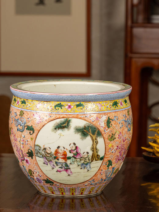 清	粉彩婴戏图五子登科画卷缸 商品图1