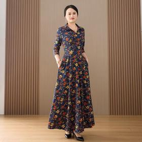 碎花长袖连衣裙新款中老年2025印花裙子春秋妈妈大码气质收腰显瘦