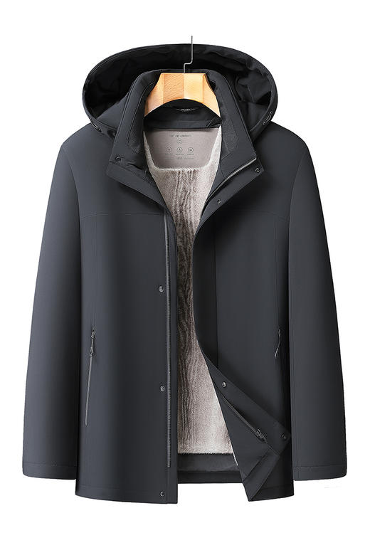 【DWY】大依优型大码男装绵羊毛可脱卸帽子棉衣商务休闲加肥加大码外套 商品图5