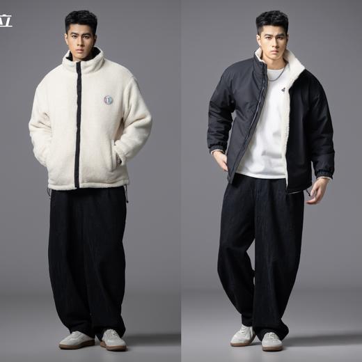 PINLI品立2025秋冬新款双面穿立领棉服外套宽松潮牌加厚休闲棉衣GD253105100 商品图2