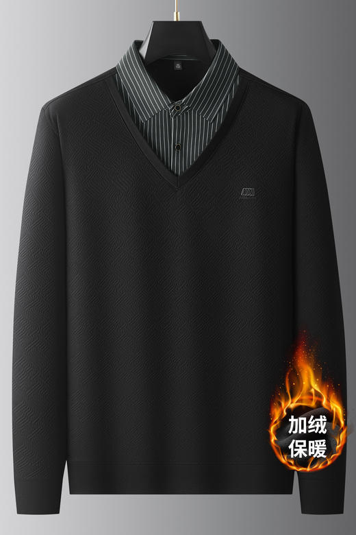 大依优型大码男装冬季加绒假两件POLO衫休闲商务翻领长袖上衣300斤 商品图5