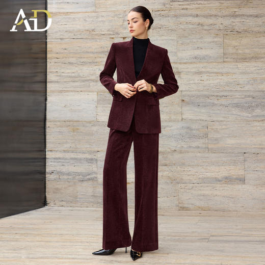 AD高级感通勤气质正装女2025新款时尚一粒扣灯芯绒红色职业装套装 商品图0