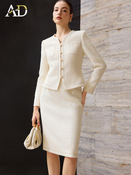 AD轻熟优雅风米白色西装套装女高端收腰显瘦职业套裙2025秋冬格纹 商品图0