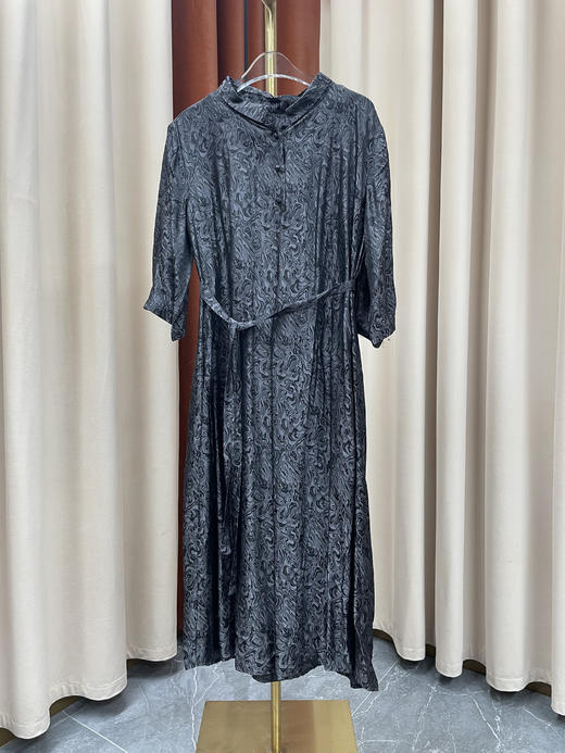 「断码清仓」复古蓝五分袖桑蚕丝收腰长裙 2XL ZFYY047 商品图0