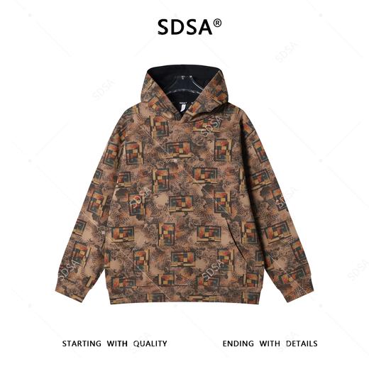 SDSA男士秋冬新款痞帅男装简约时尚抽象连帽卫衣百搭高街套头上衣 商品图1